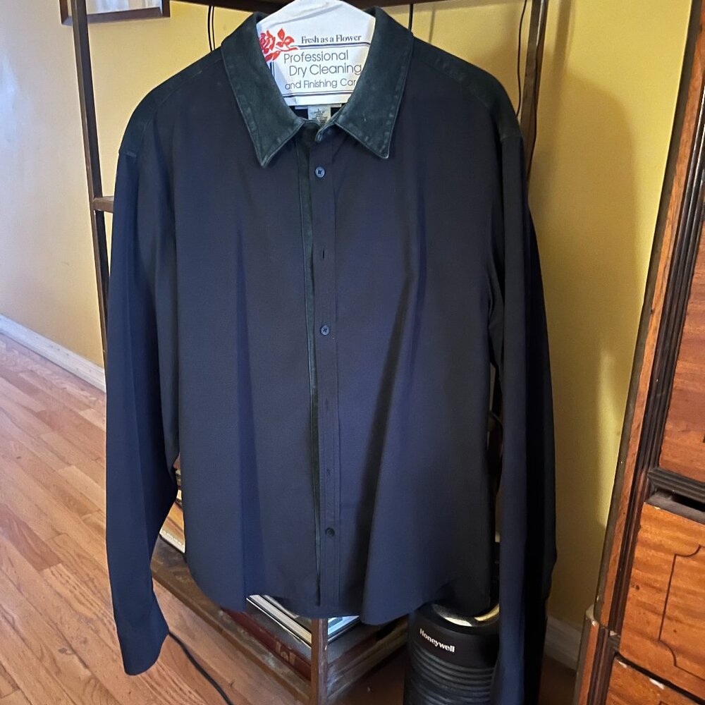 Armani Exchange Men's Black button down shirt w/ suede accents